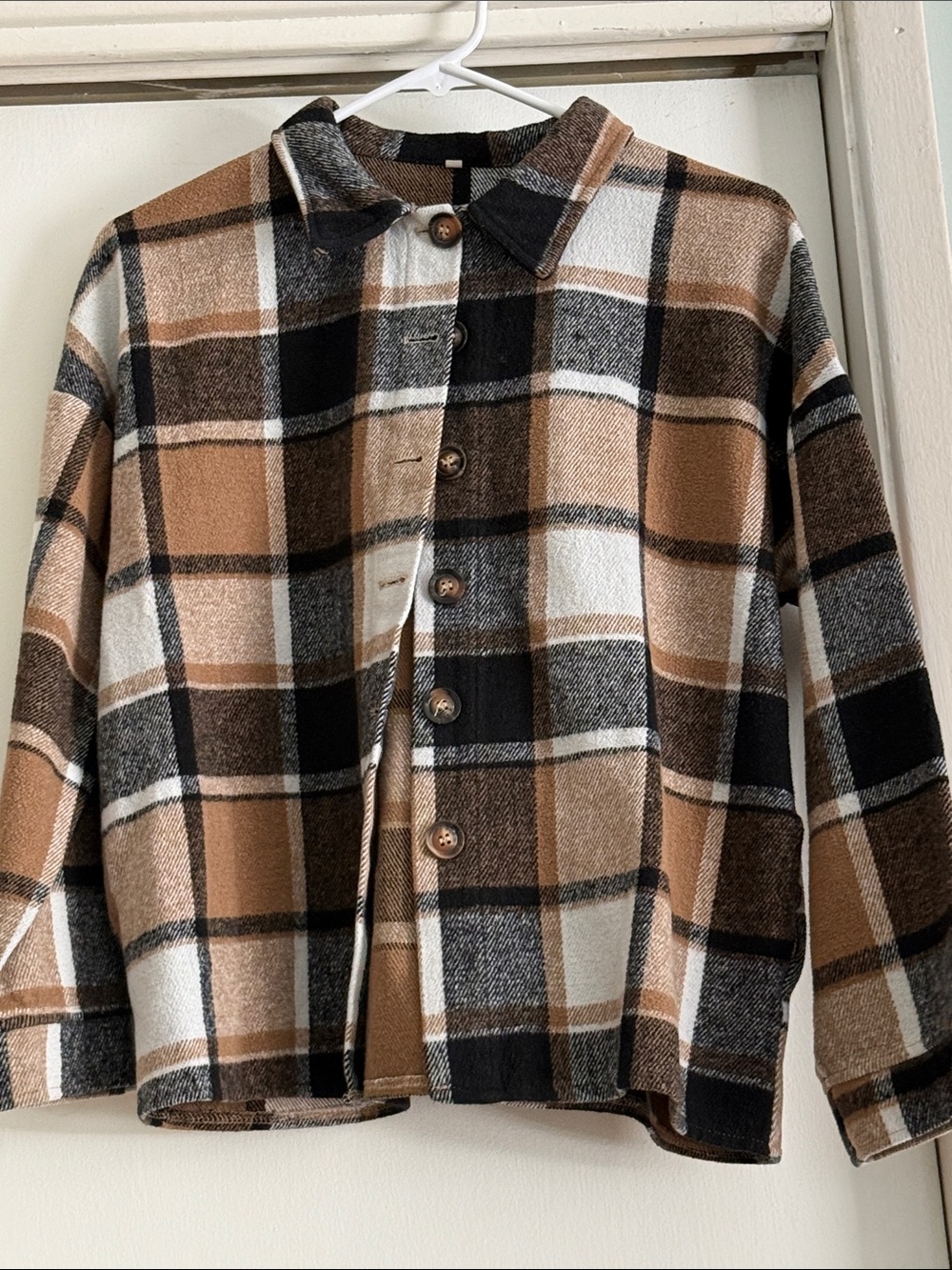 Plaid Button-Up Shacket in Brown and Black